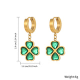 TZ013 Lucky Flower Stainless Steel Jewelry 18K Gold Plated Green CZ Necklace Bracelet Earrings Set Non Tarnish