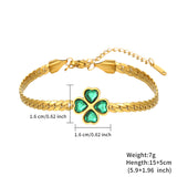 TZ013 Lucky Flower Stainless Steel Jewelry 18K Gold Plated Green CZ Necklace Bracelet Earrings Set Non Tarnish