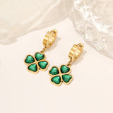 TZ013 Lucky Flower Stainless Steel Jewelry 18K Gold Plated Green CZ Necklace Bracelet Earrings Set Non Tarnish
